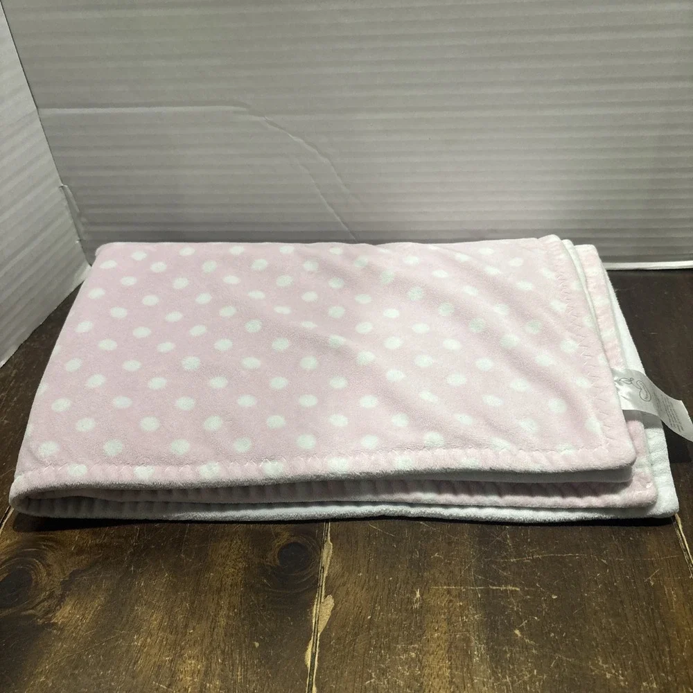 Beansprout Pink White Polka Dot Baby Blanket Plush Security Lovey 30x35